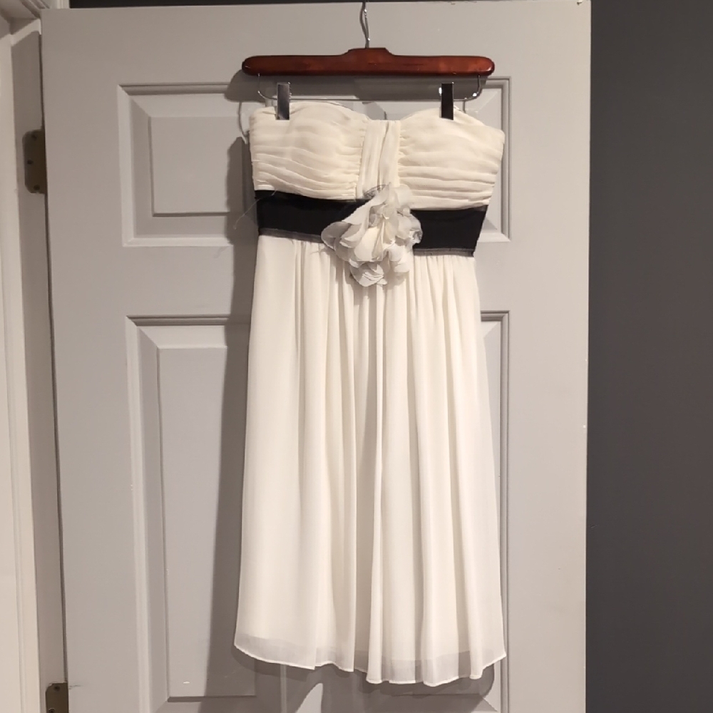Max & Cleo Elegant White Dress with Black Accents